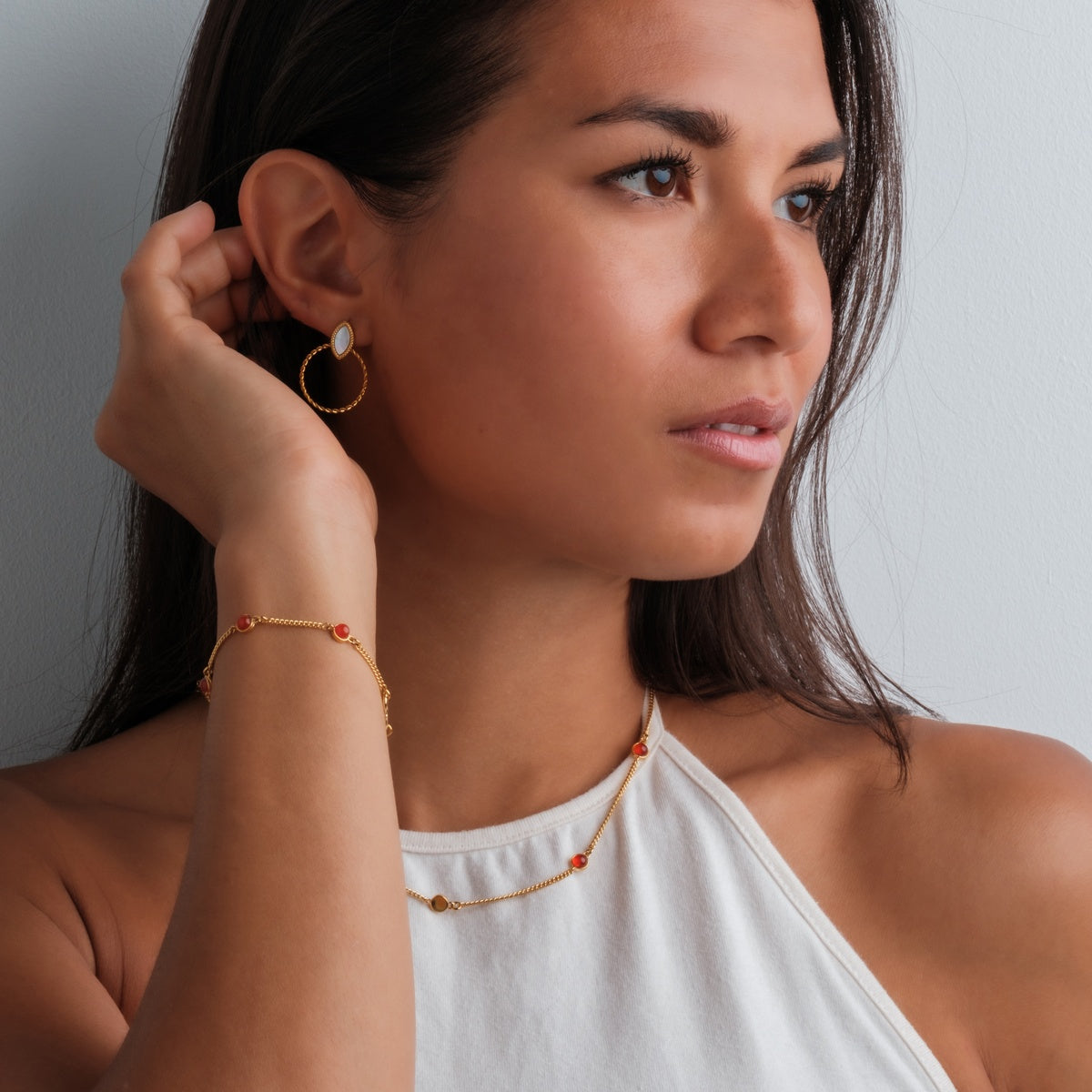 Dewdrops Armband (Chalcedon/Gold)