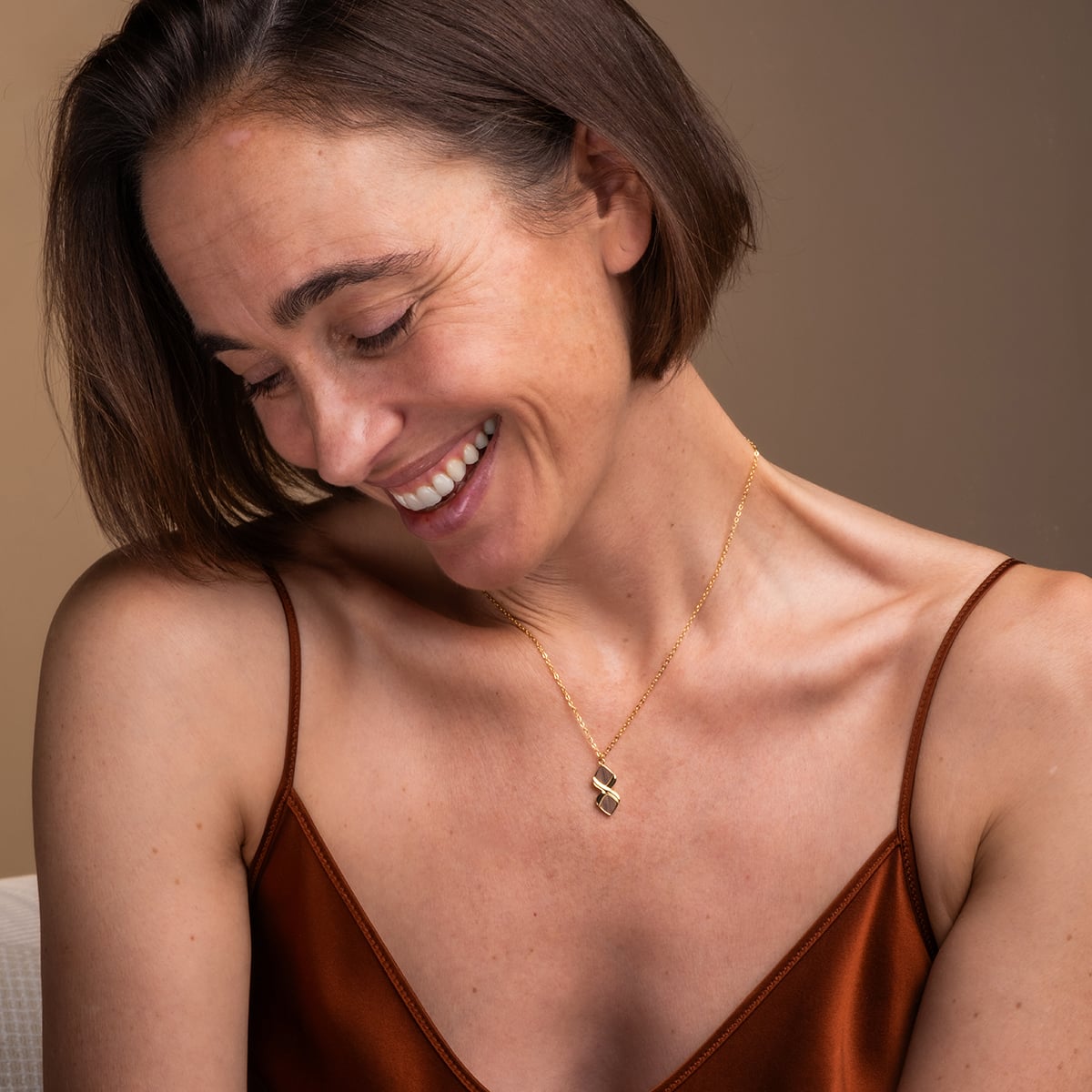 Mosaic Necklace (Walnut/Gold)