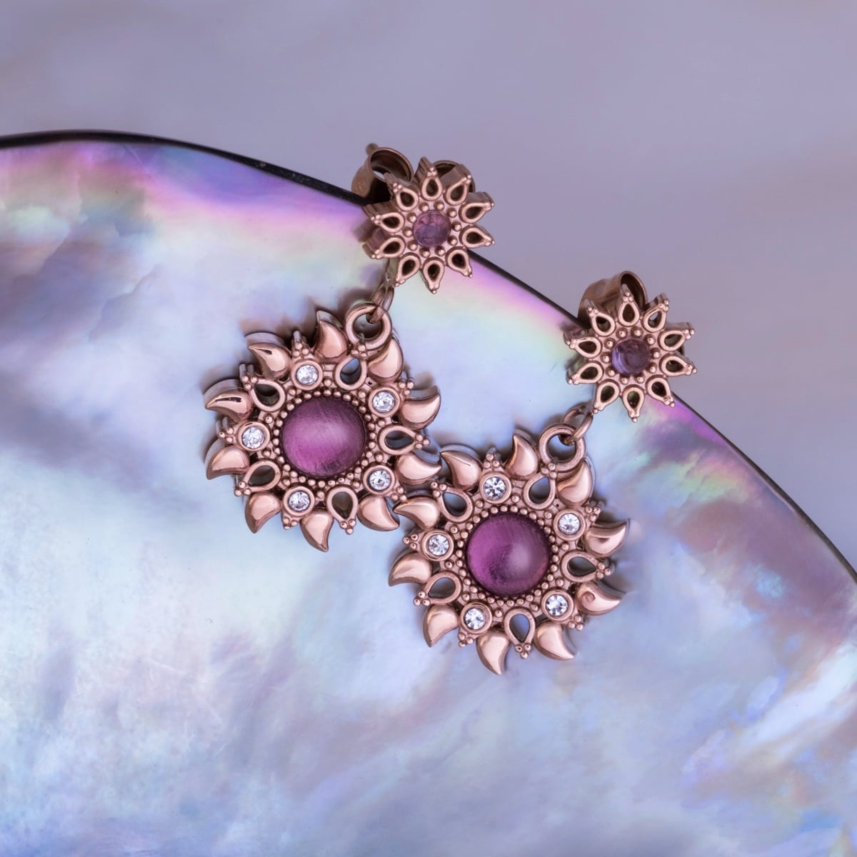 Suncatcher Earrings (Amethyst/Rose Gold) Ii