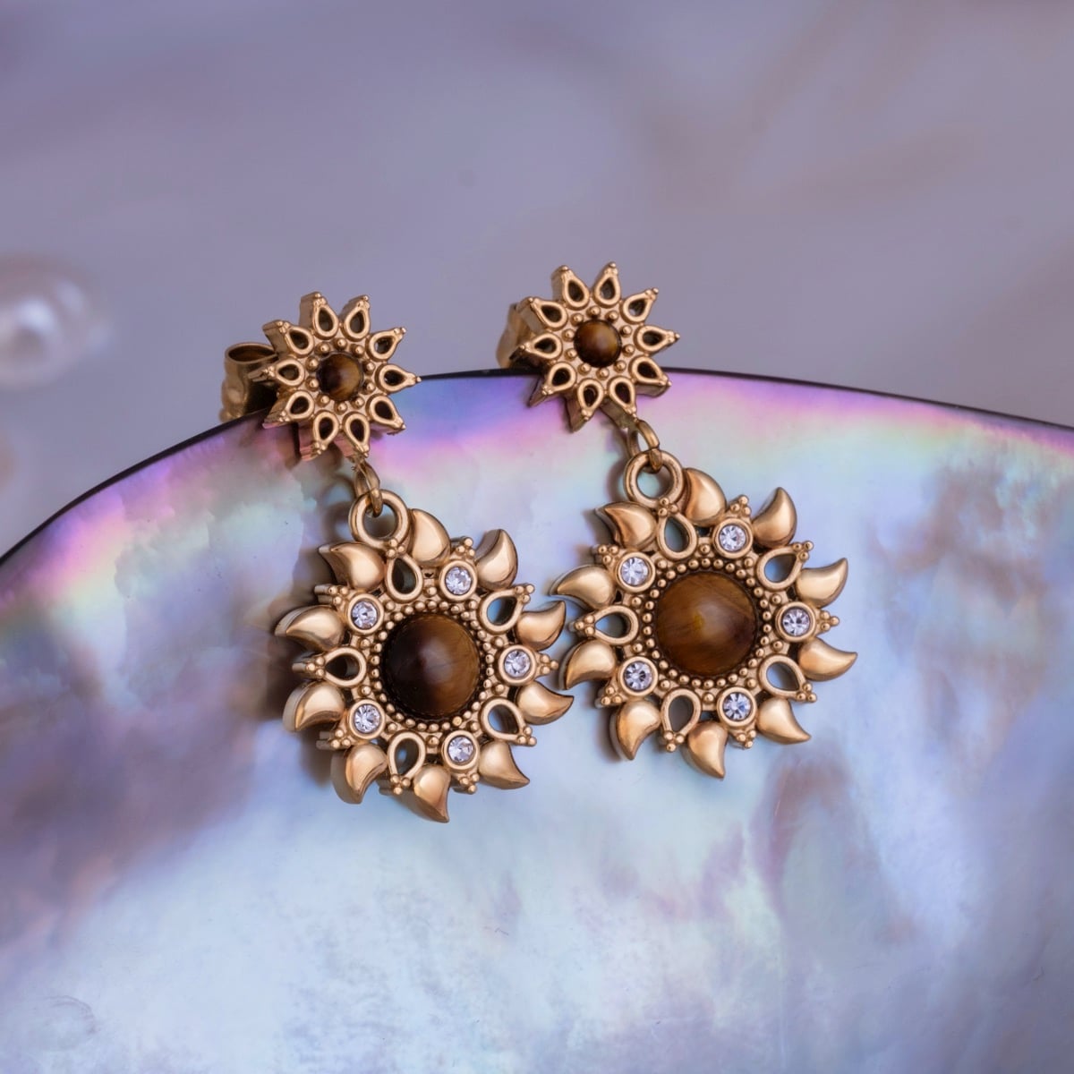 Suncatcher Earrings (Tiger'S Eye/Gold)
