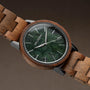 Bob, a stylish wooden watch with a green marble dial, showcasing a blend of natural elegance and craftsmanship.