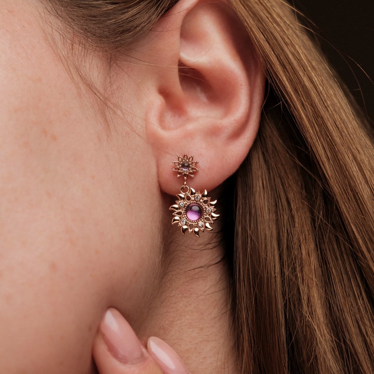 Suncatcher Earrings (Amethyst/Rose Gold) Ii
