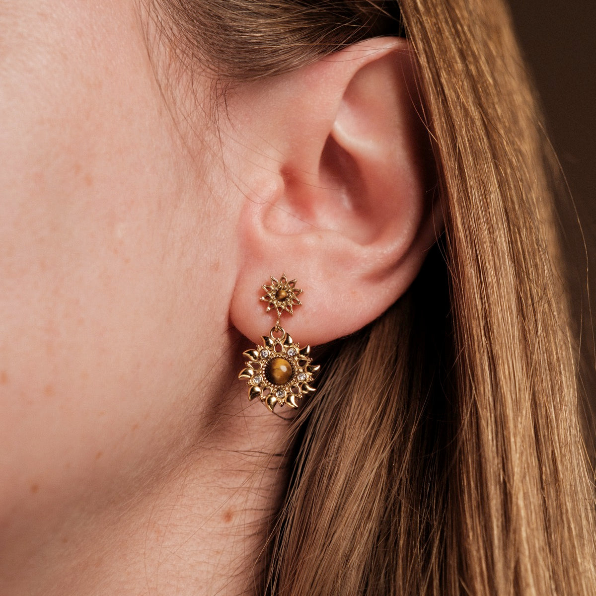 Suncatcher Earrings (Tiger'S Eye/Gold)