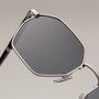 "The Magical" sunglasses featuring a sleek, geometric design with maple and antique silver accents.
