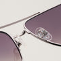 "The Professor" sunglasses with walnut and antique silver accents, showcasing a sleek and sophisticated design.