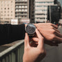 "Odaiba" watch, featuring a sleek design with maple wood elements.
