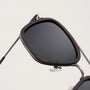 "The Logician" sunglasses featuring a sleek leadwood frame and antique silver accents.