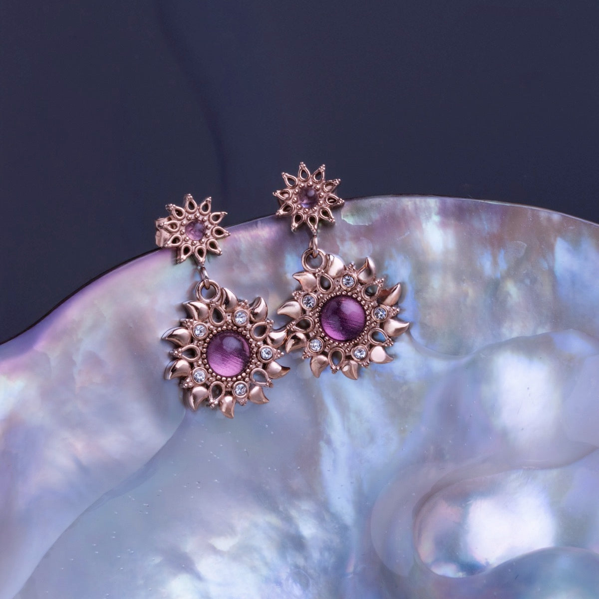 Suncatcher Earrings (Amethyst/Rose Gold) Ii
