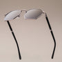 "The Magical", sunglasses with a modern hexagonal design, featuring a Maple/Antique Silver finish.