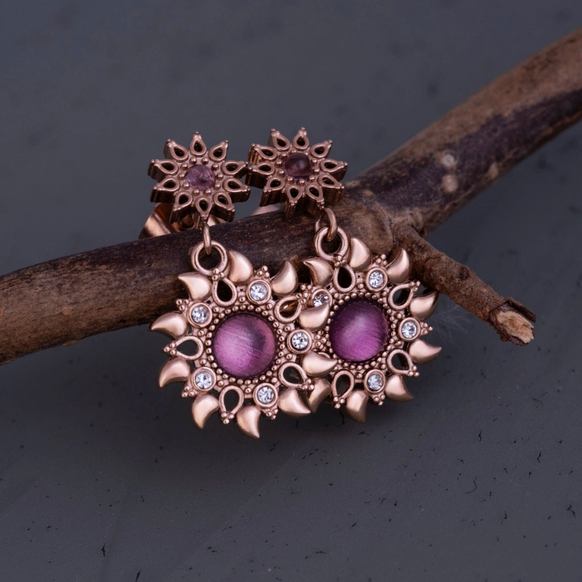 Suncatcher Earrings (Amethyst/Rose Gold) Ii