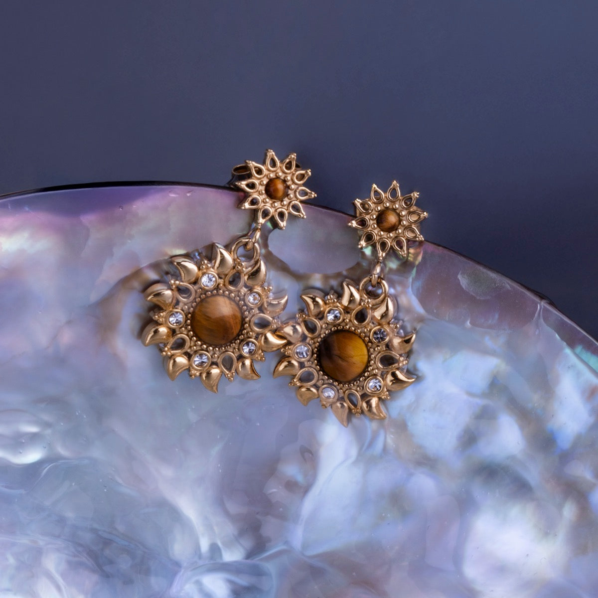 Suncatcher Earrings (Tiger'S Eye/Gold)