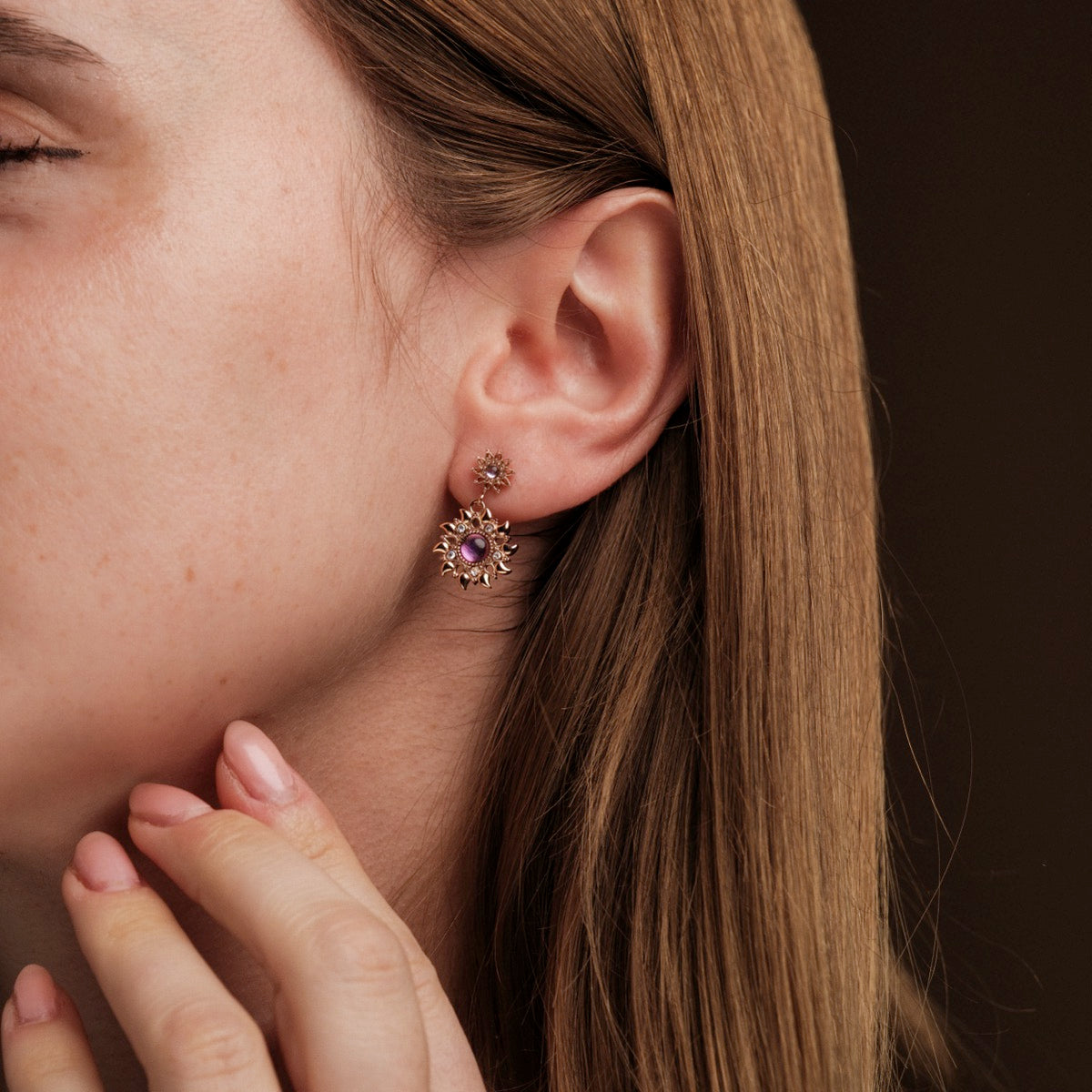 Suncatcher Earrings (Amethyst/Rose Gold) Ii