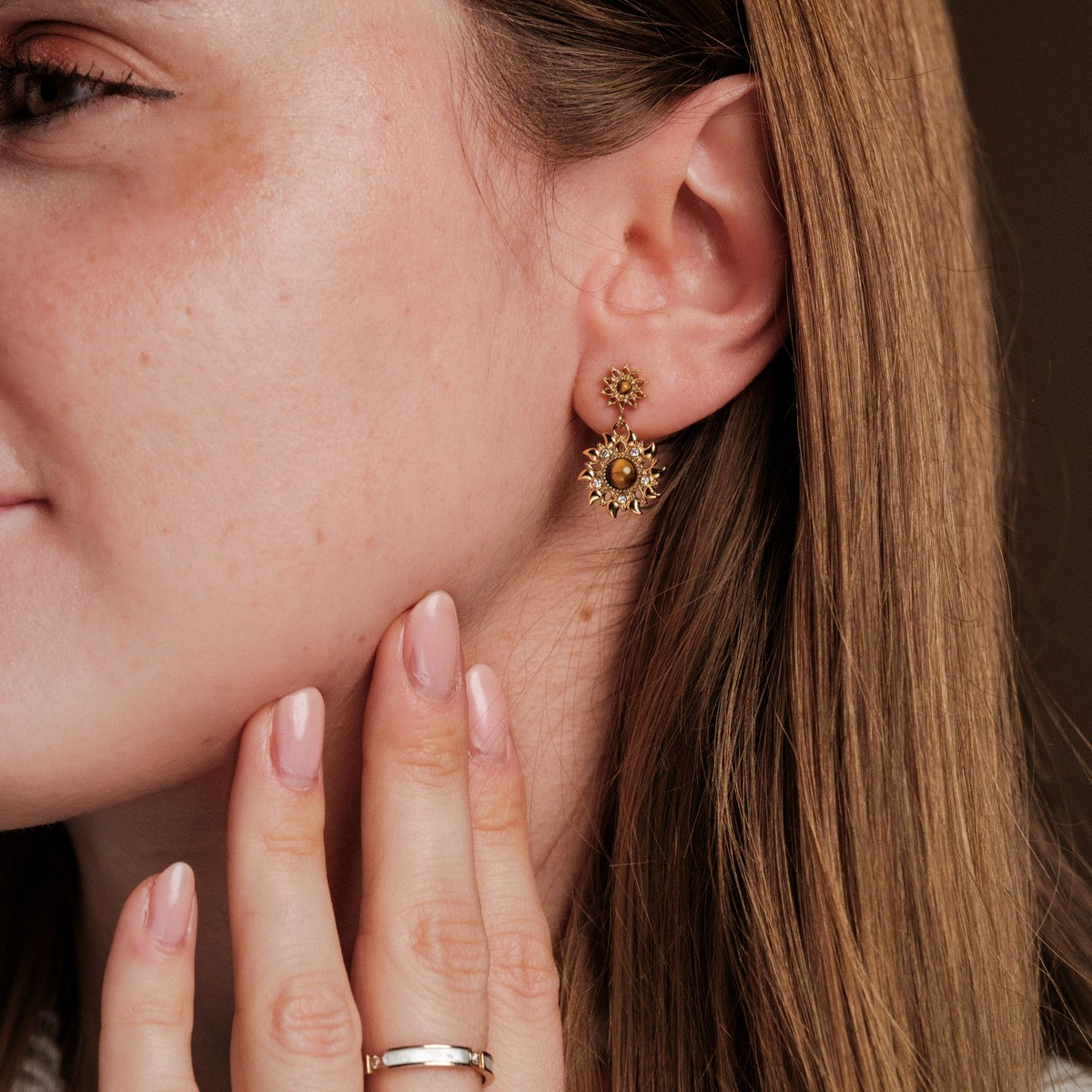 Suncatcher Earrings (Tiger'S Eye/Gold)