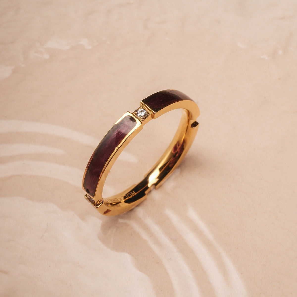 "Campania Ring" - a maple and gold ring with elegant, modern design.